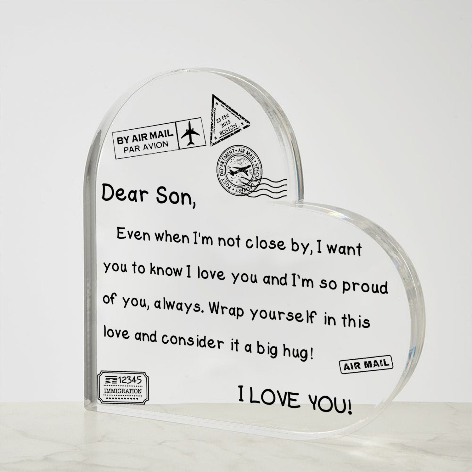 To My Son - I Love You - D352 - Heart Shaped Acrylic Plaque
