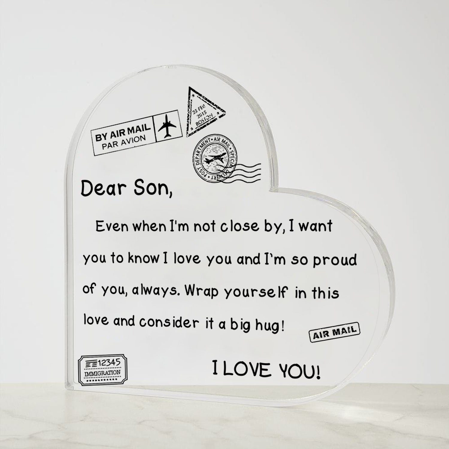 To My Son - I Love You - D352 - Heart Shaped Acrylic Plaque