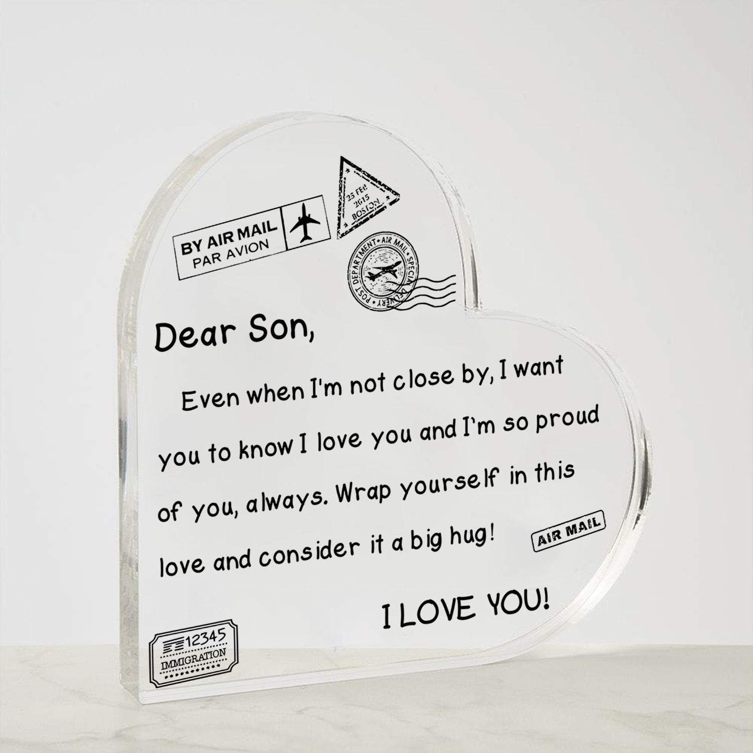 To My Son - I Love You - D352 - Heart Shaped Acrylic Plaque