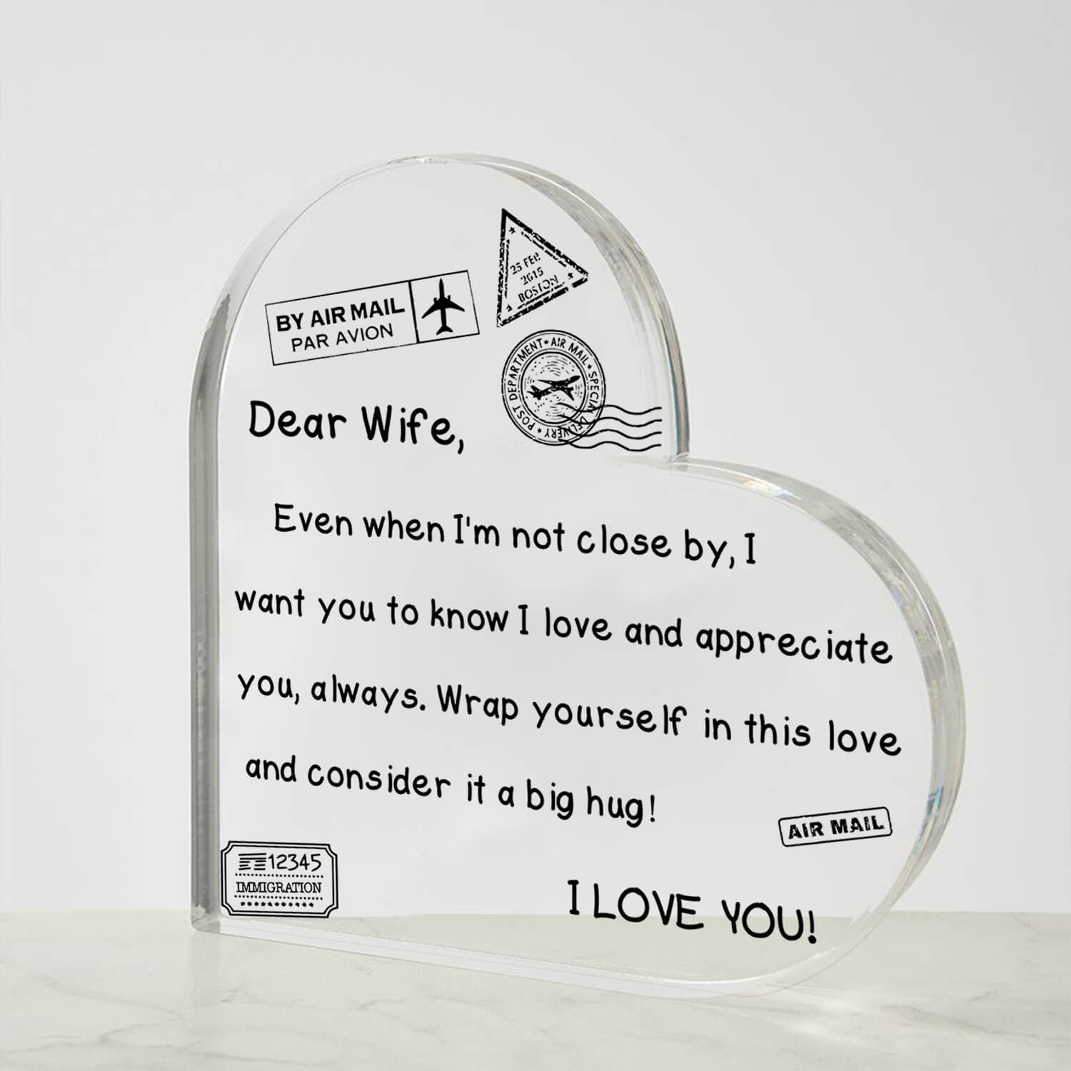 To My Wife - I Love You - D352 - Heart Shaped Acrylic Plaque