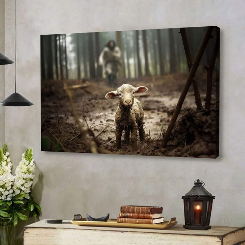 Jesus Running After a Lost Lamb - D360 - Gallery Wrapped Canvas Prints
