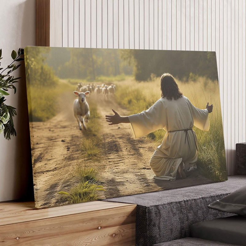 Lamb Runs to Jesus - D369 - Gallery Wrapped Canvas Prints
