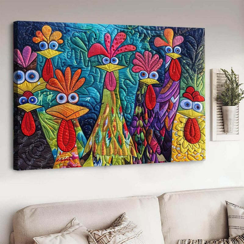 Whimsical Chickens - D385 - Gallery Wrapped Canvas Prints