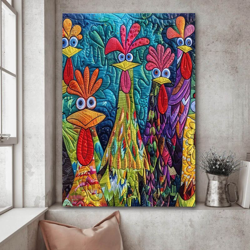 Whimsical Chickens - D385 - Gallery Wrapped Canvas Prints