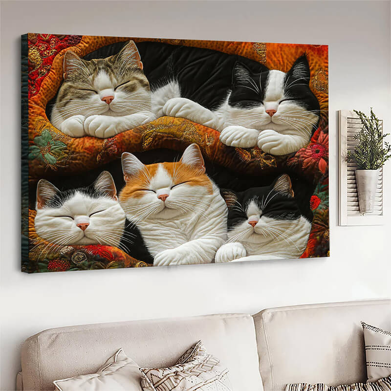 Cute Lazy Cats - D387 - Gallery Wrapped Canvas Prints