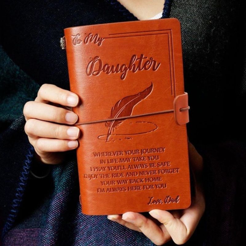 Dad To Daughter - Enjoy The Ride - Engraved Leather Journal Notebook-Jolura
