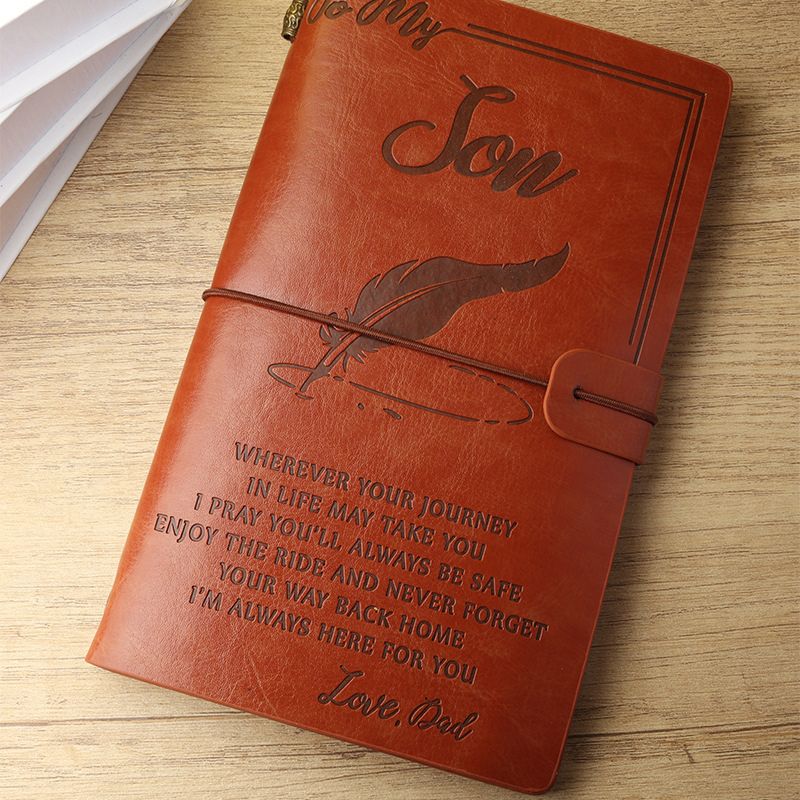 Dad To Son - Enjoy The Ride - Engraved Leather Journal Notebook-Jolura