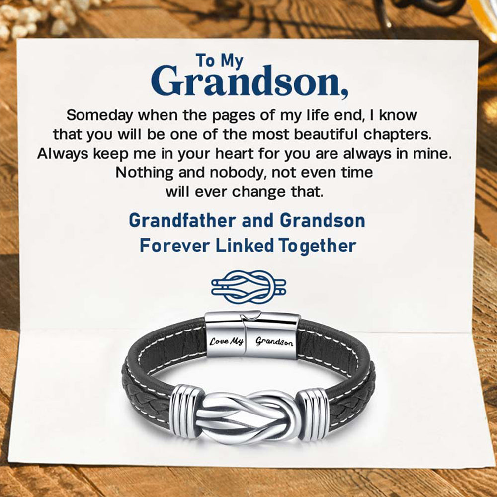 "Grandfather and Grandson Forever Linked Together" Braided Leather Bracelet