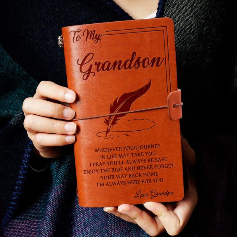 Grandpa To Grandson - Enjoy The Ride - Engraved Leather Journal Notebook-Jolura