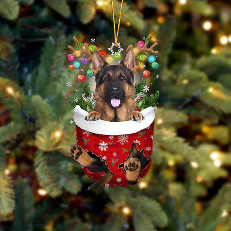 German Shepherd In Snow Pocket Christmas Ornament SP006-Jolura