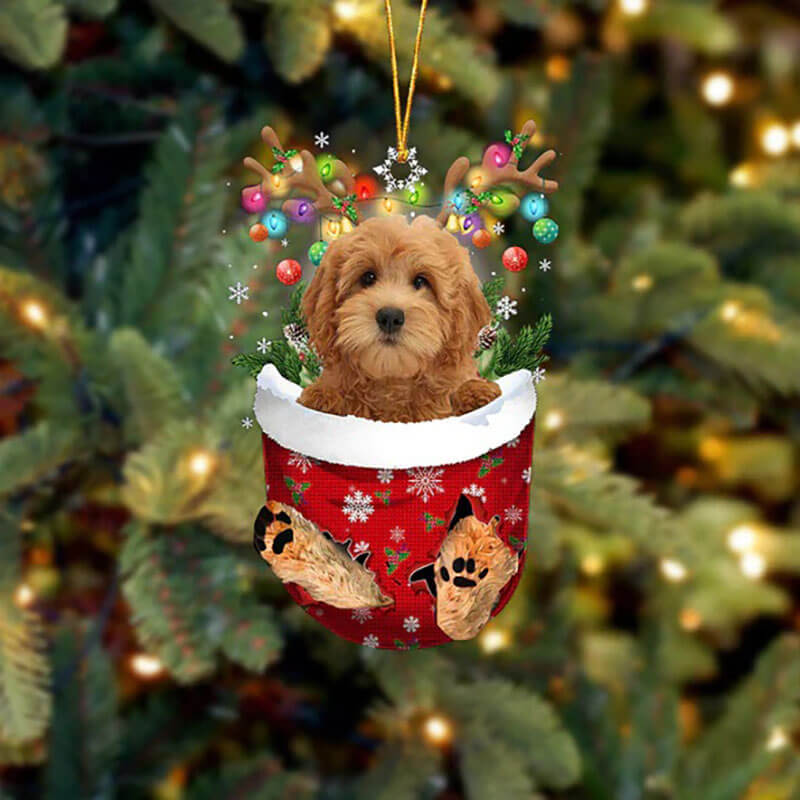 Goldendoodle In Snow Pocket Christmas Ornament SP002-Jolura