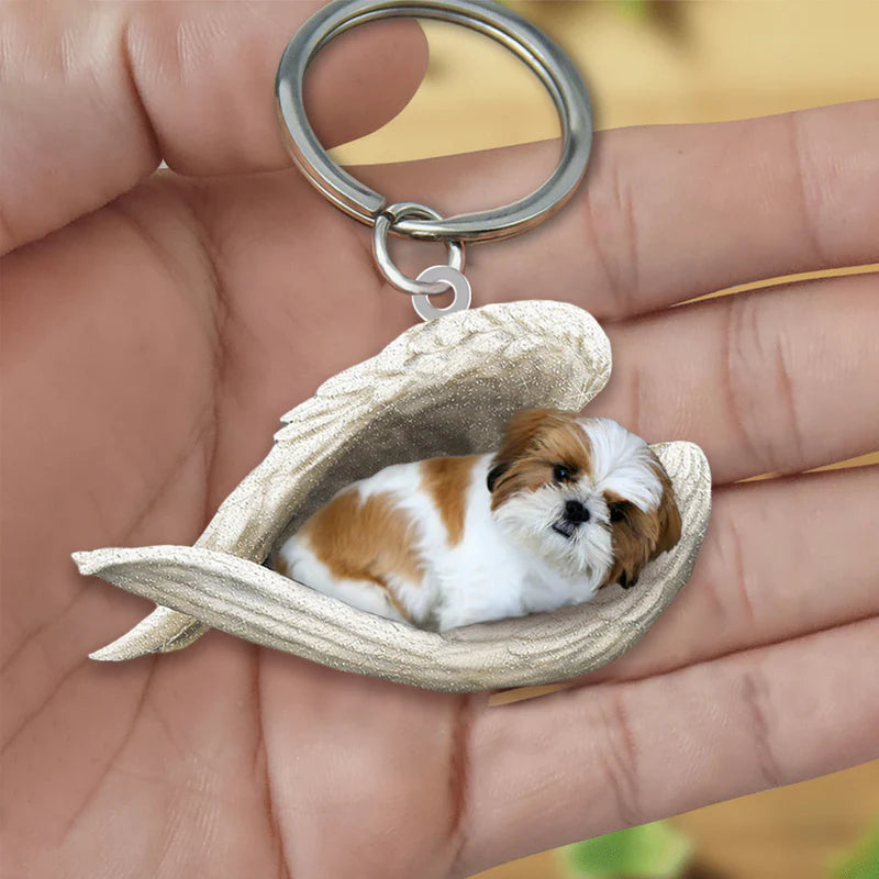 Sleeping Angel Acrylic Keychain Gold White Shih Tzu SA032-Jolura