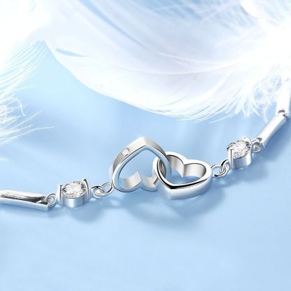 Mother & Daughter Forever Linked Together - Crystal Heart To Heart Bracelet-Jolura