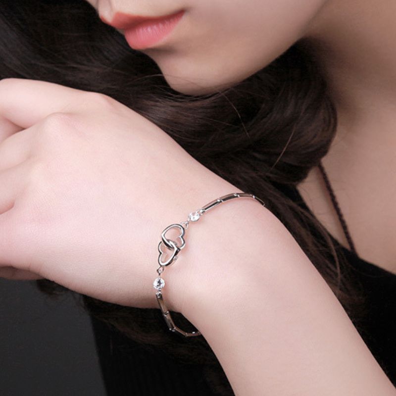 Mother & Daughter Forever Linked Together - Crystal Heart To Heart Bracelet-Jolura