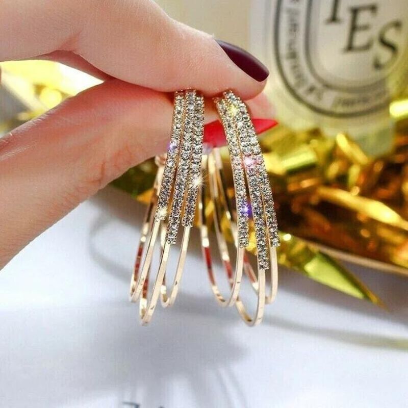 Shiny Diamond Hoop Earrings-Jolura
