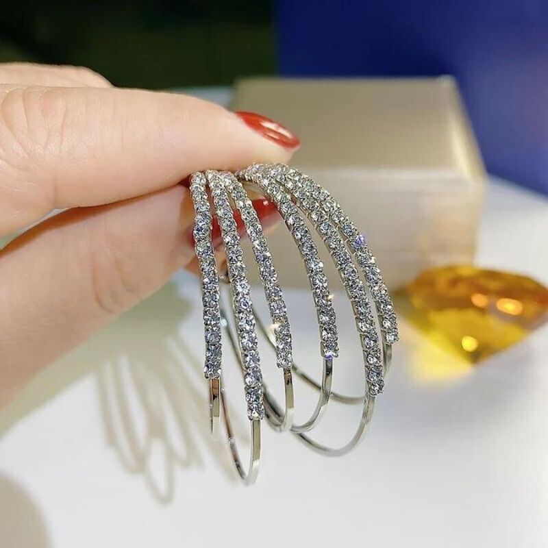 Shiny Diamond Hoop Earrings-Jolura
