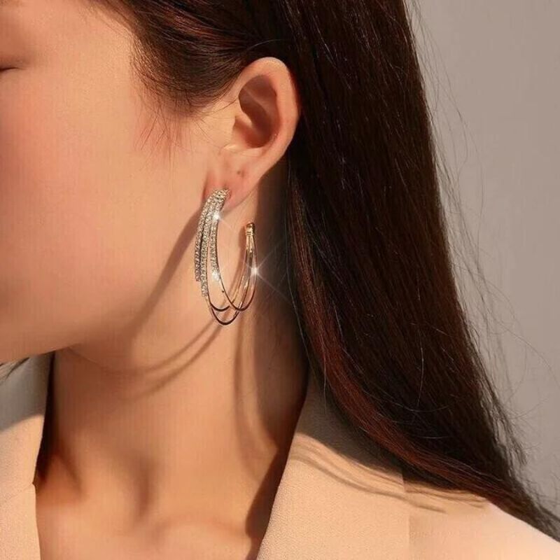 Shiny Diamond Hoop Earrings-Jolura