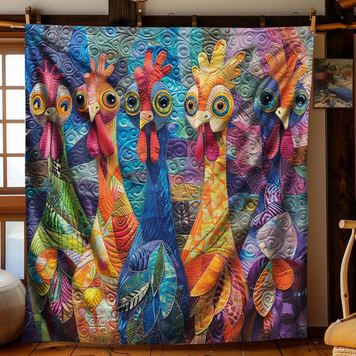 Whimsical Chickens Blanket - J069 - Premium Blanket