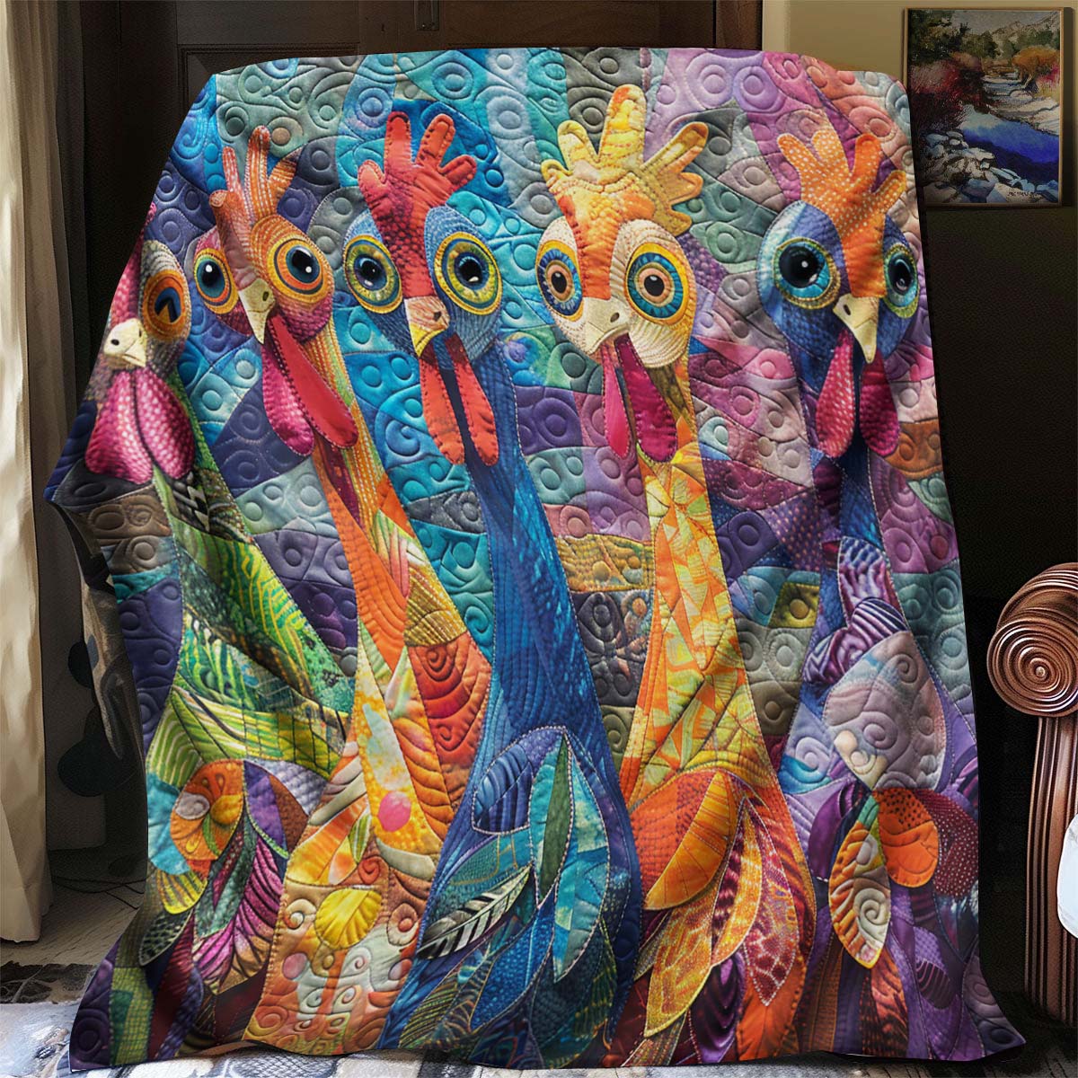 Whimsical Chickens Blanket - J069 - Premium Blanket