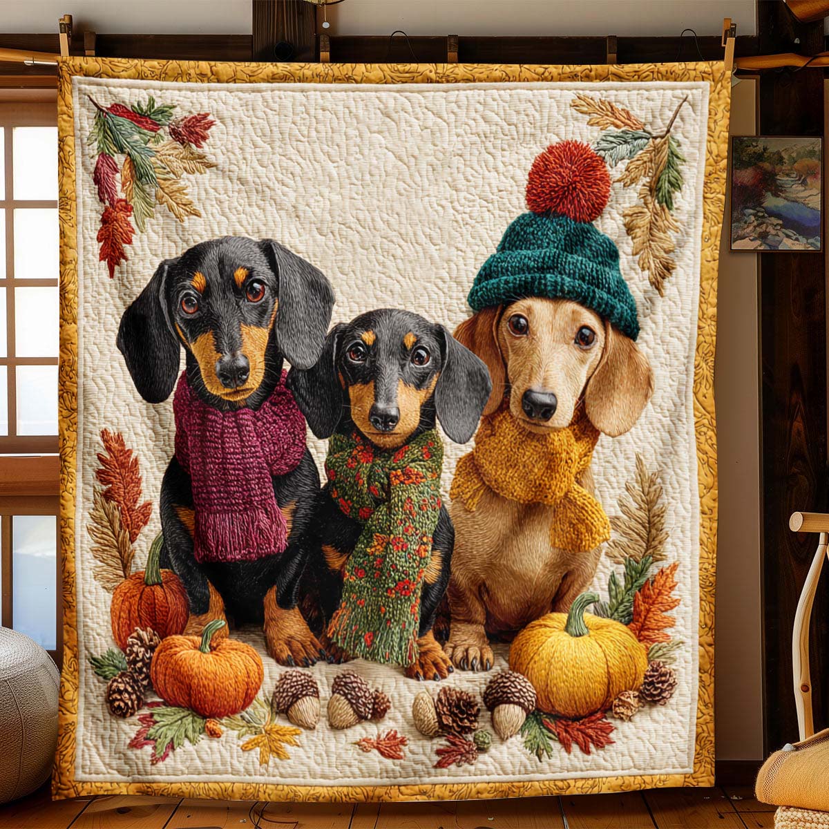 Pumpkin Dachshund Blanket - J071 - Premium Blanket