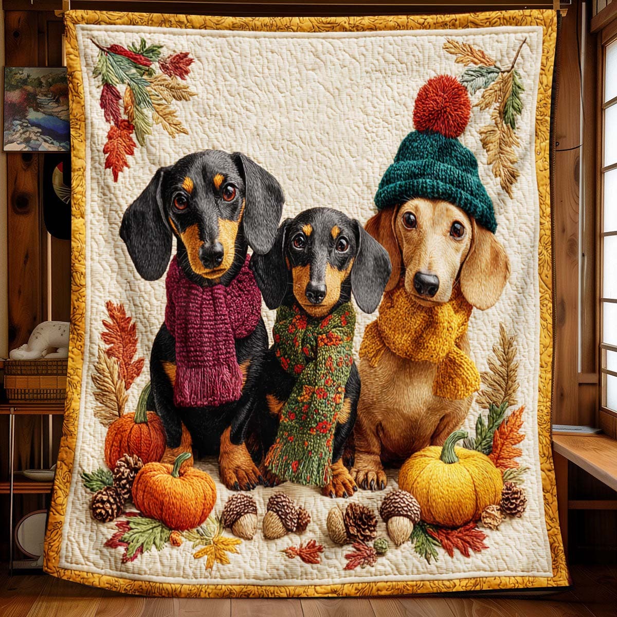 Pumpkin Dachshund Blanket - J071 - Premium Blanket