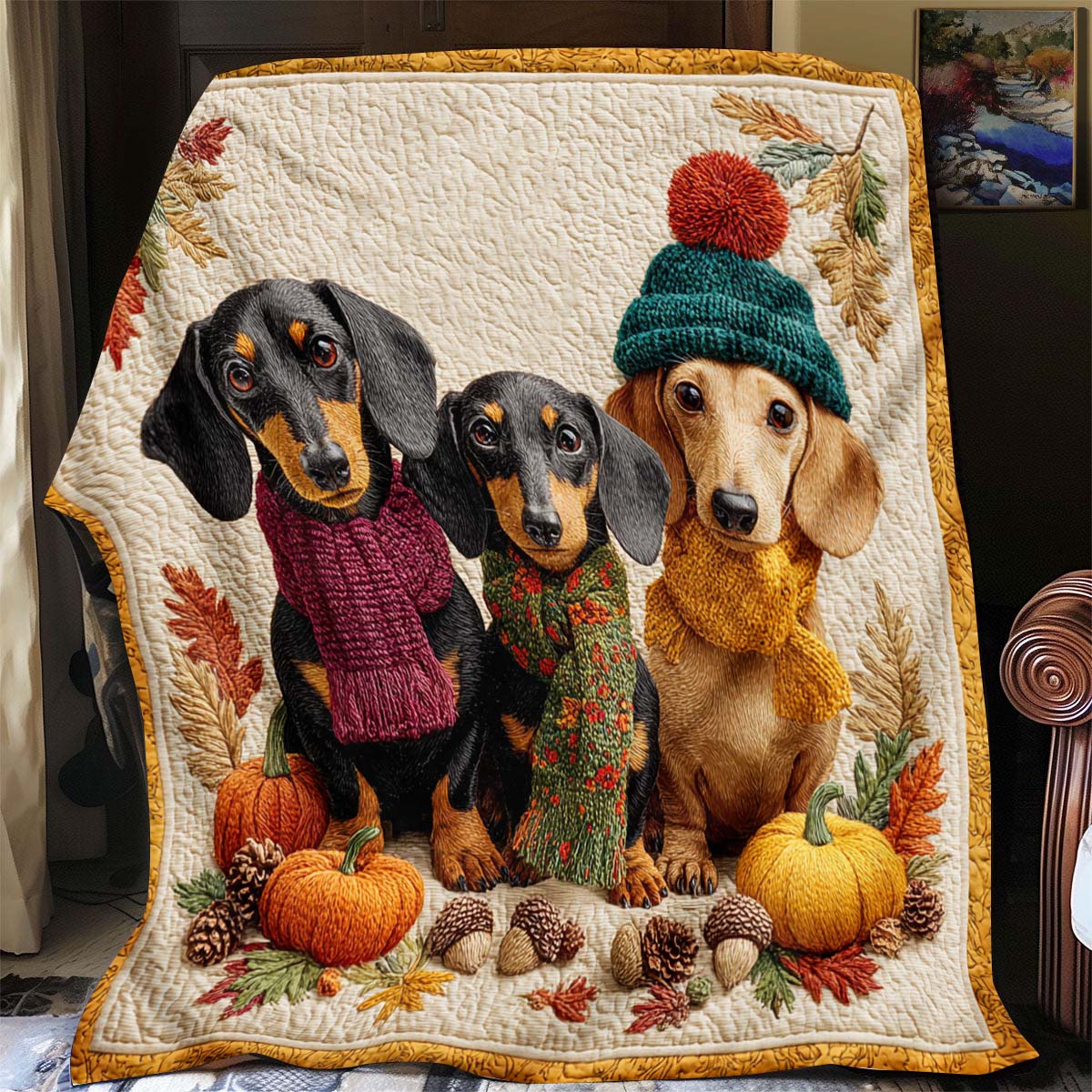 Pumpkin Dachshund Blanket - J071 - Premium Blanket