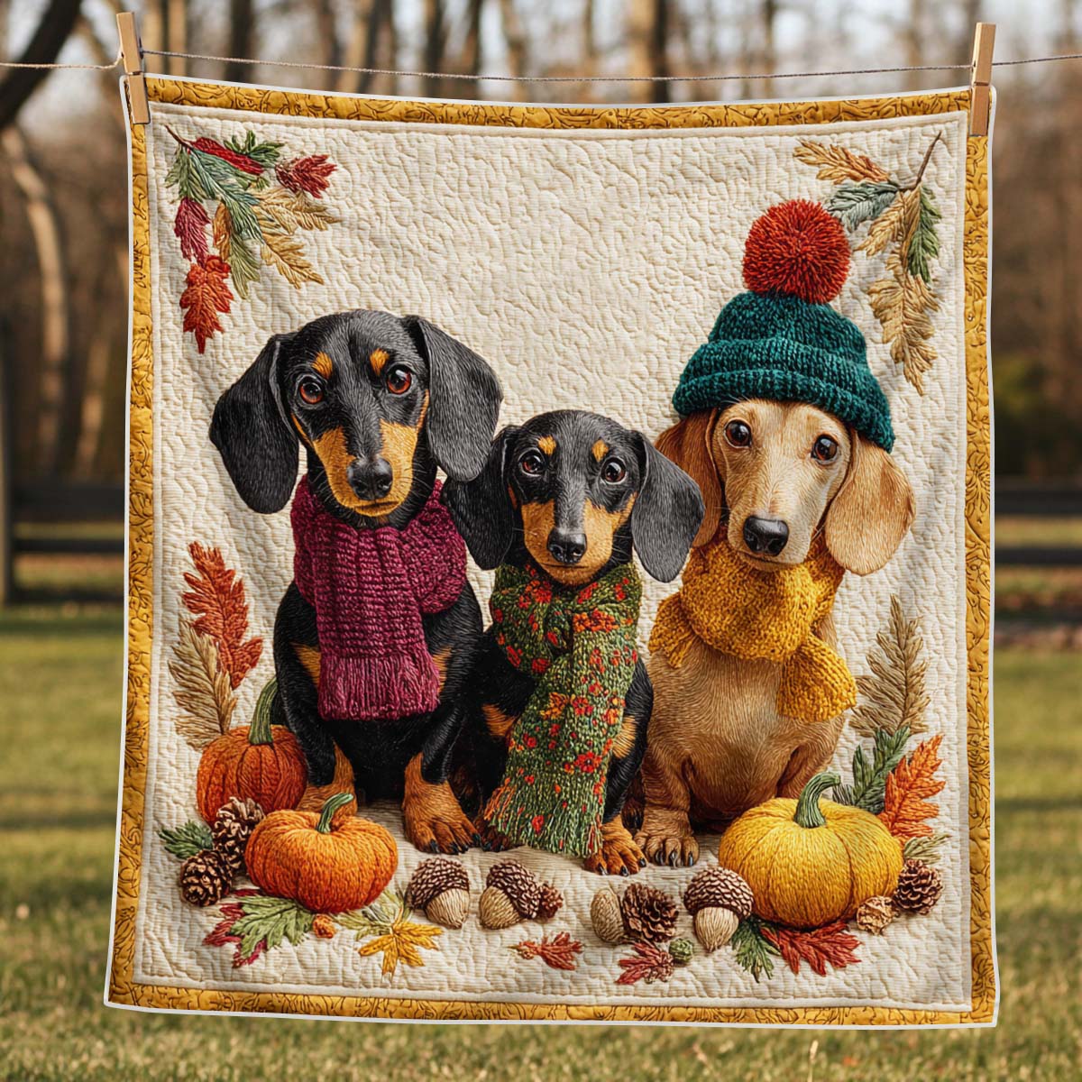 Pumpkin Dachshund Blanket - J071 - Premium Blanket