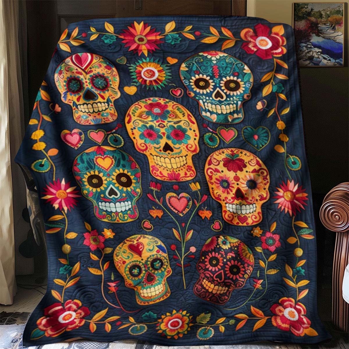 Candy Skull Blanket - J078 - Premium Blanket