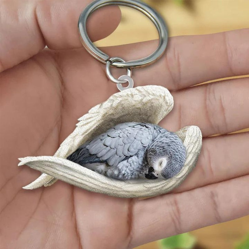 Sleeping Angel Acrylic Keychain African Grey Parrot SA197-Jolura