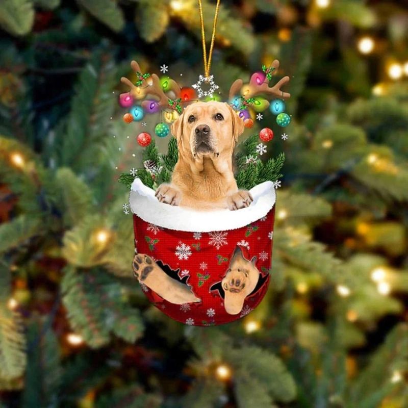 Yellow Labrador Retriever In Snow Pocket Christmas Ornament SP004-Jolura