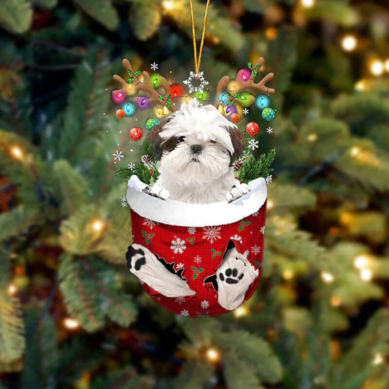 Shih Tzu In Snow Pocket Christmas Ornament SP011-Jolura