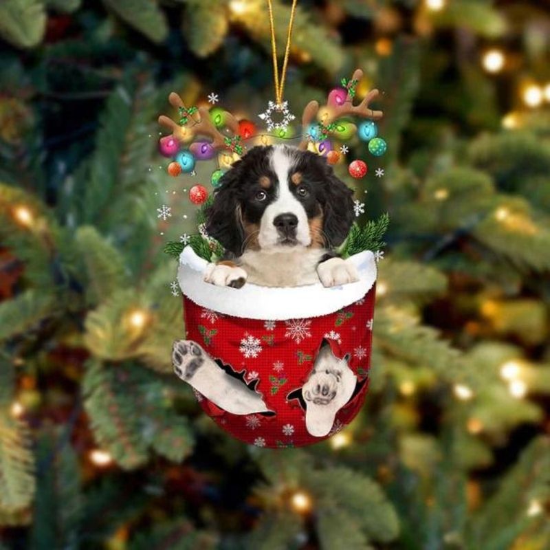 Bernese Mountain In Snow Pocket Christmas Ornament SP020-Jolura