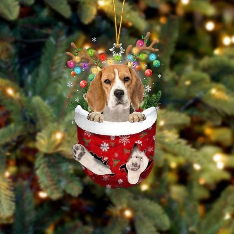 Beagle In Snow Pocket Christmas Ornament SP021-Jolura