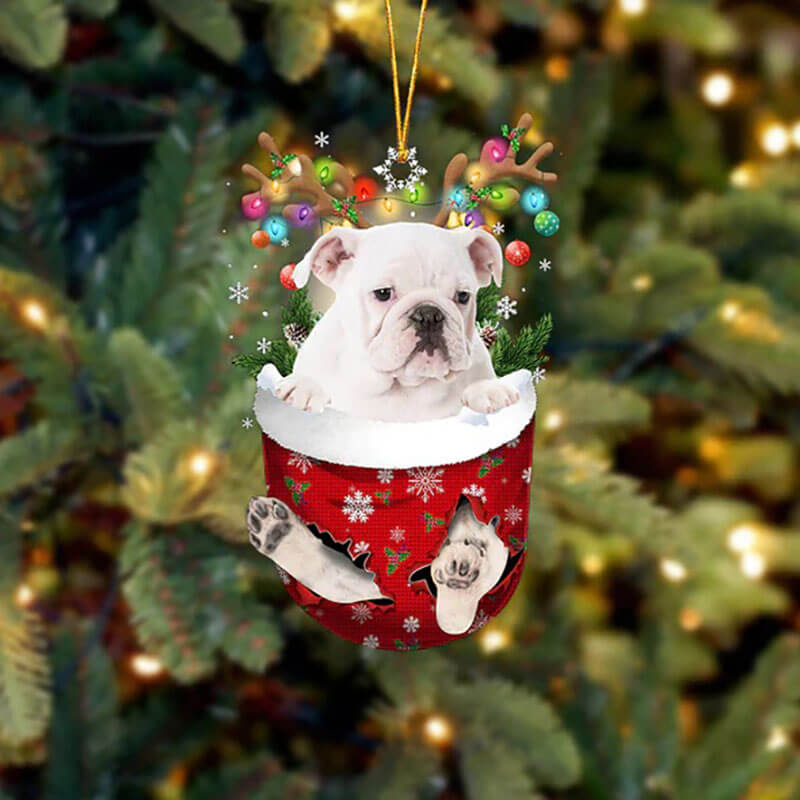 English Bulldog In Snow Pocket Christmas Ornament SP024-Jolura