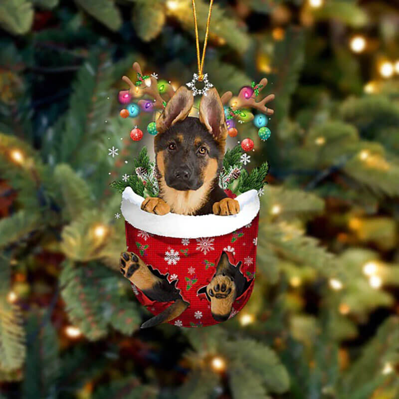 German Shepherd In Snow Pocket Christmas Ornament SP026-Jolura