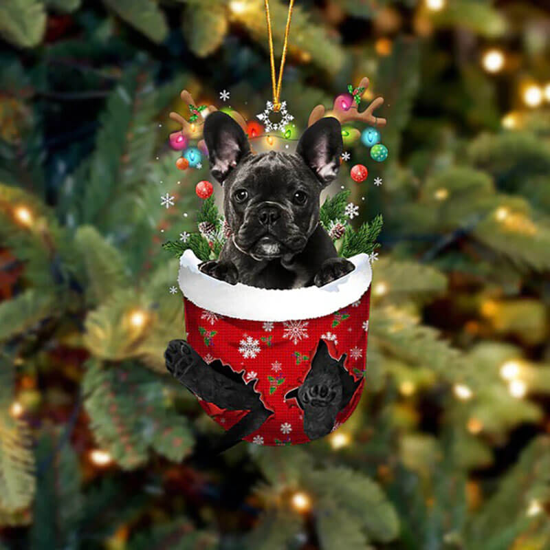French Bulldog In Snow Pocket Christmas Ornament SP034-Jolura