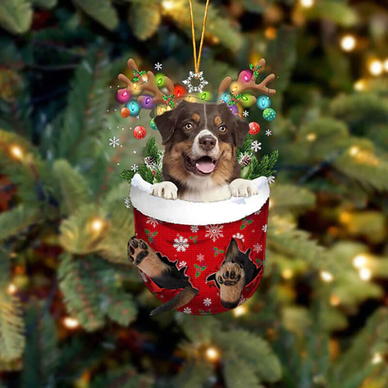 Australian Shepherd In Snow Pocket Christmas Ornament SP035-Jolura