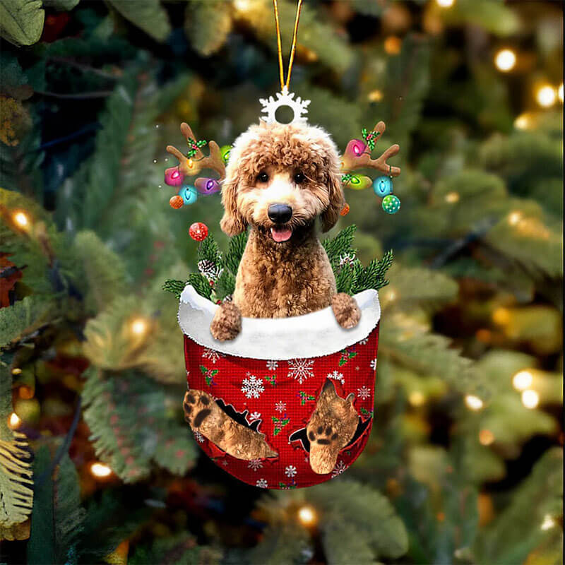 Goldendoodle In Snow Pocket Christmas Ornament SP036-Jolura