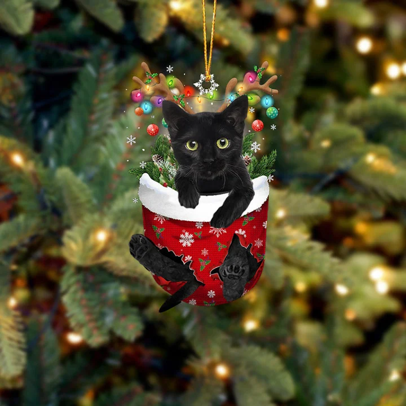 Black Cat In Snow Pocket Christmas Ornament SP045-Jolura