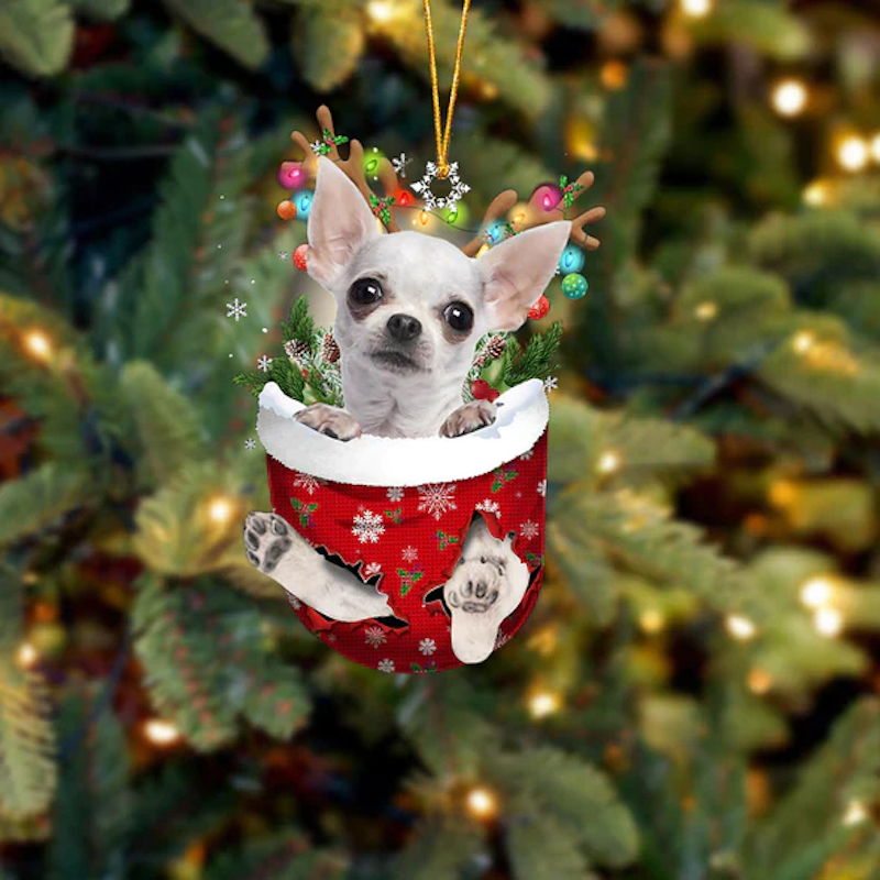 Chihuahua In Snow Pocket Christmas Ornament SP046-Jolura