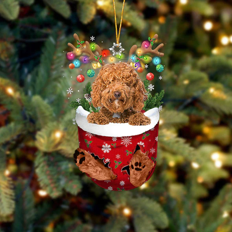 Labradoodle In Snow Pocket Christmas Ornament SP048-Jolura