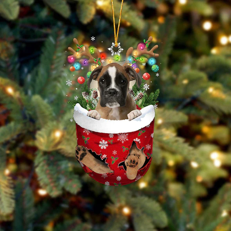 Boxer In Snow Pocket Christmas Ornament SP050-Jolura