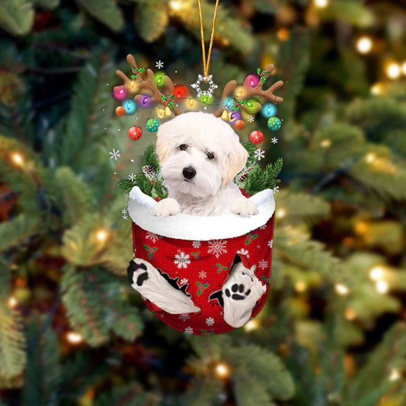 Maltipoo In Snow Pocket Christmas Ornament SP054-Jolura