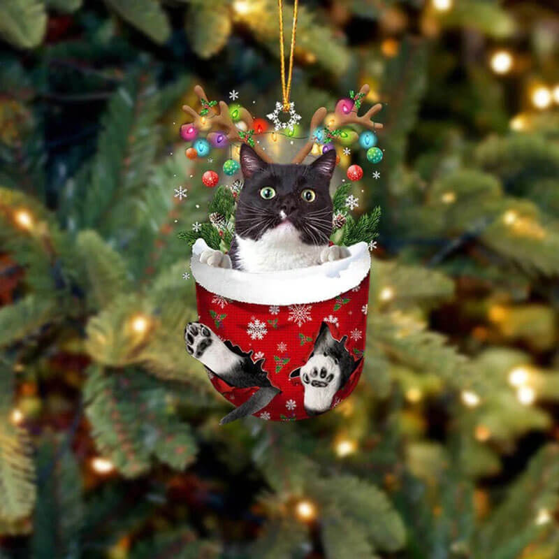 Tuxedo Cat In Snow Pocket Christmas Ornament SP070-Jolura