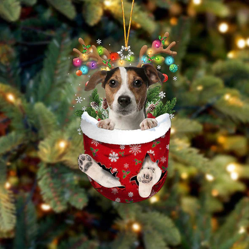 Jack Russell Terrier In Snow Pocket Christmas Ornament SP073-Jolura