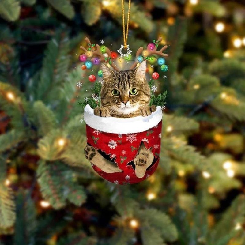 Cat In Snow Pocket Christmas Ornament SP082-Jolura