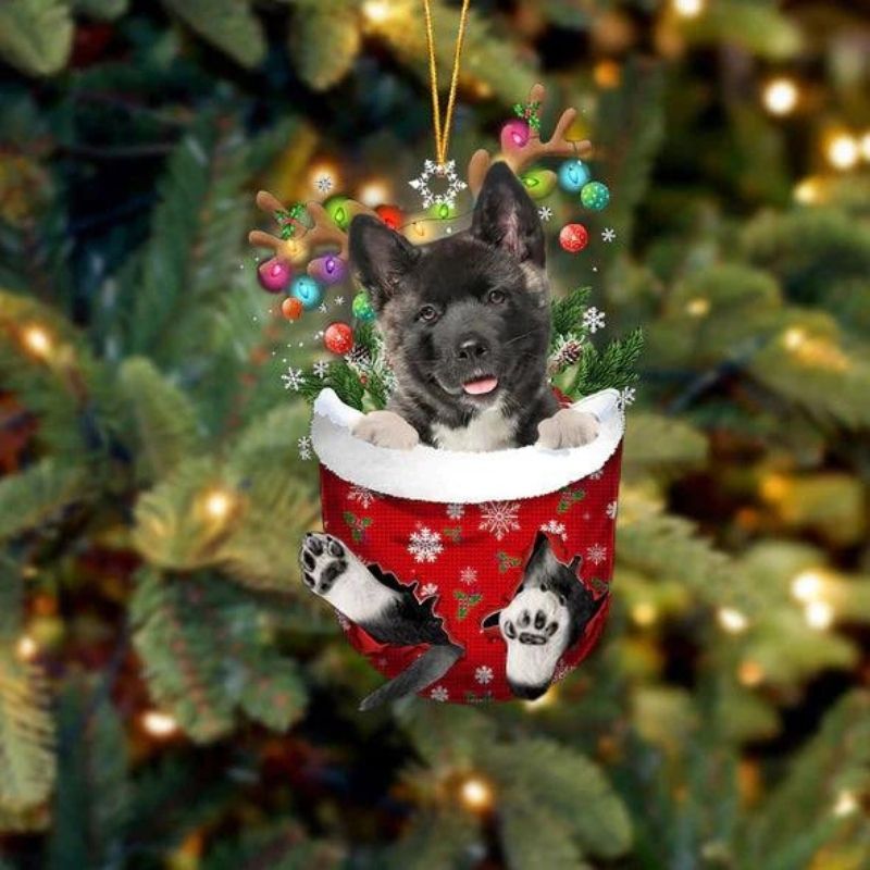 Akita In Snow Pocket Christmas Ornament SP084-Jolura