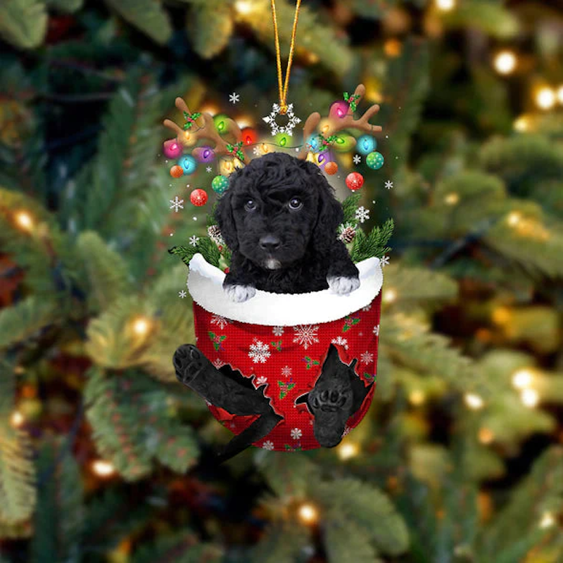 Goldendoodle In Snow Pocket Christmas Ornament SP086-Jolura