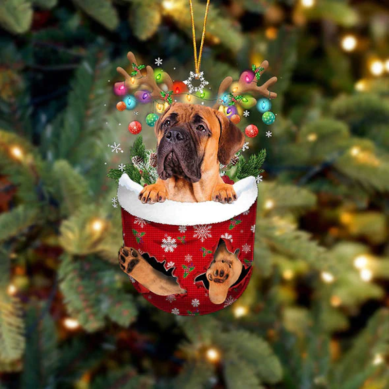 Bullmastiff In Snow Pocket Christmas Ornament SP088-Jolura