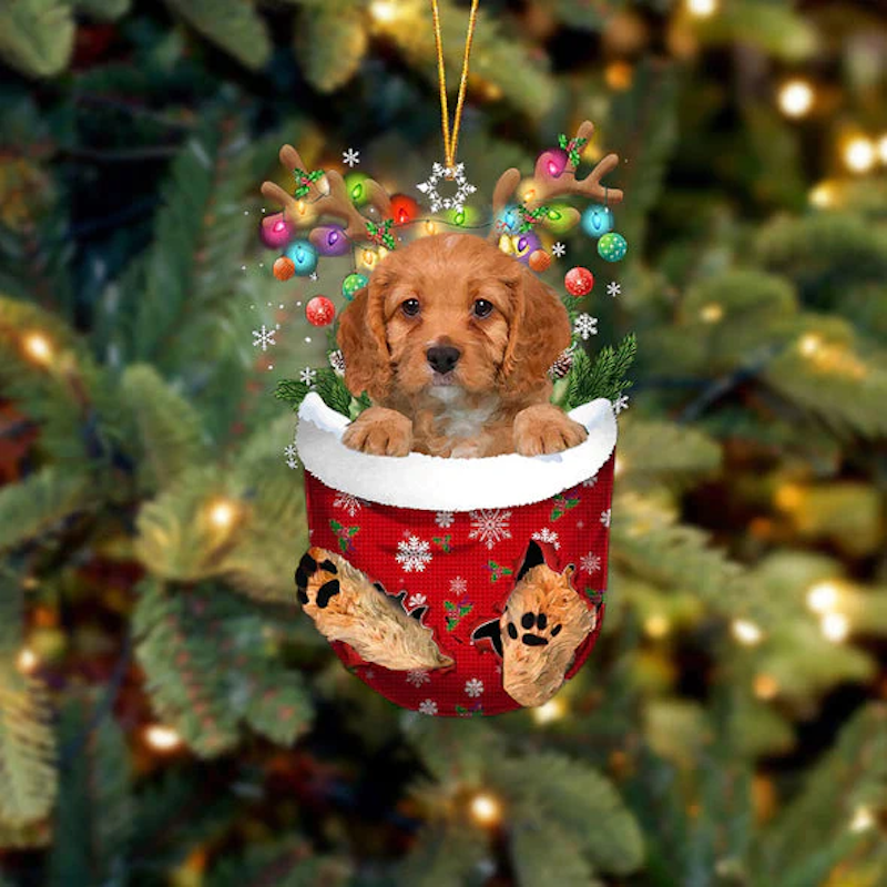 Cavapoo Spaniel In Snow Pocket Christmas Ornament SP089-Jolura